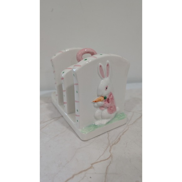 Other - Vintage Ceramic Bunny Rabbit Toast Rack Letter Holder White Pink Easter Decor
